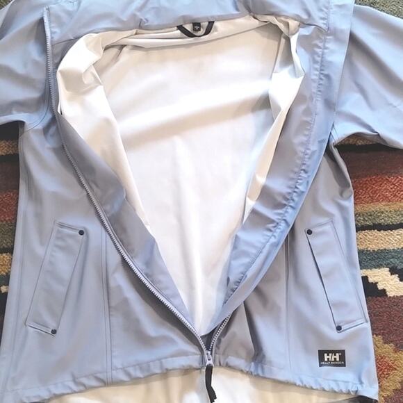 Helly Hansen Cornflower Hide-a-Hood Full Zip Pocketed Rain Jacket L - Picture 11 of 16